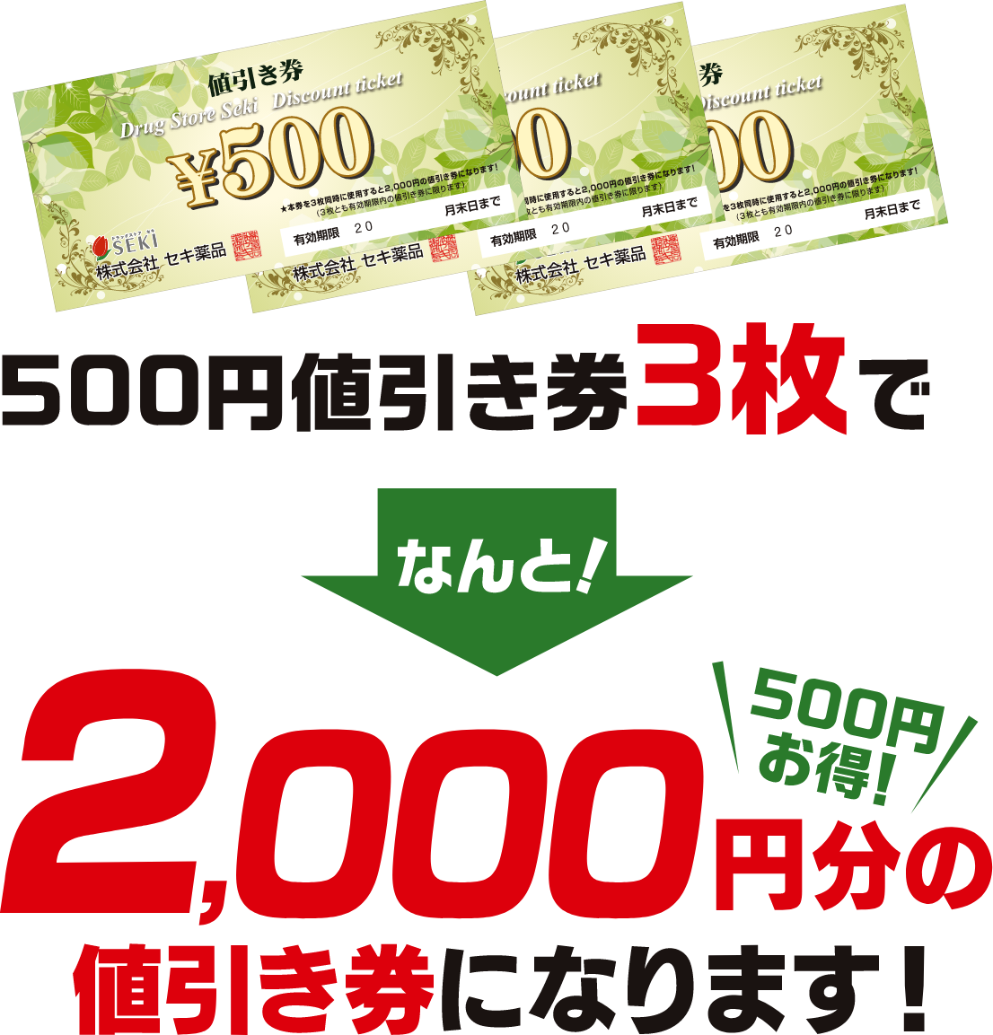 ピザ様専用　セキドラッグ　3枚で2千円分　6枚